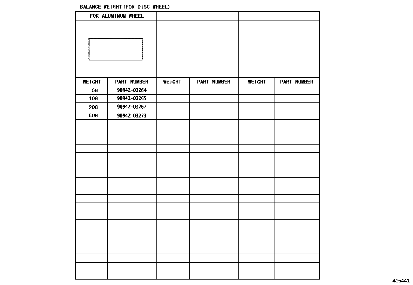 Toyota YARIS 车轮和车轮盖 EPC diagram — 415441