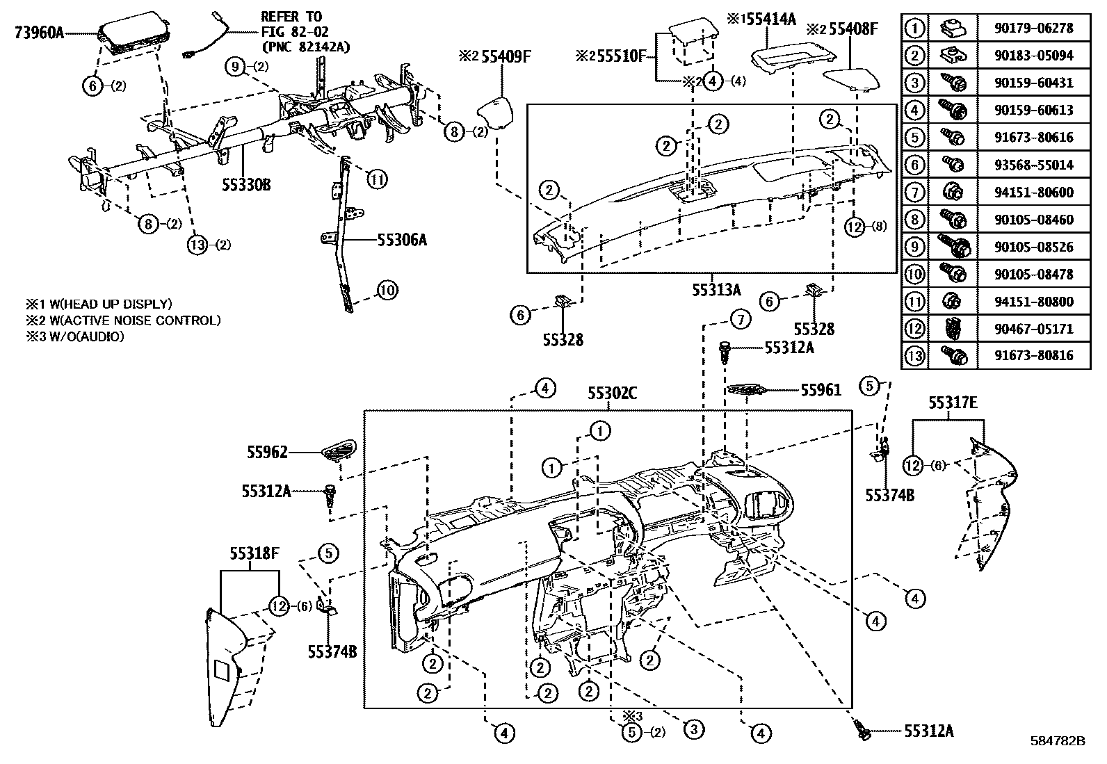 Toyota YARIS 仪表板和手套箱 EPC diagram — 554782B