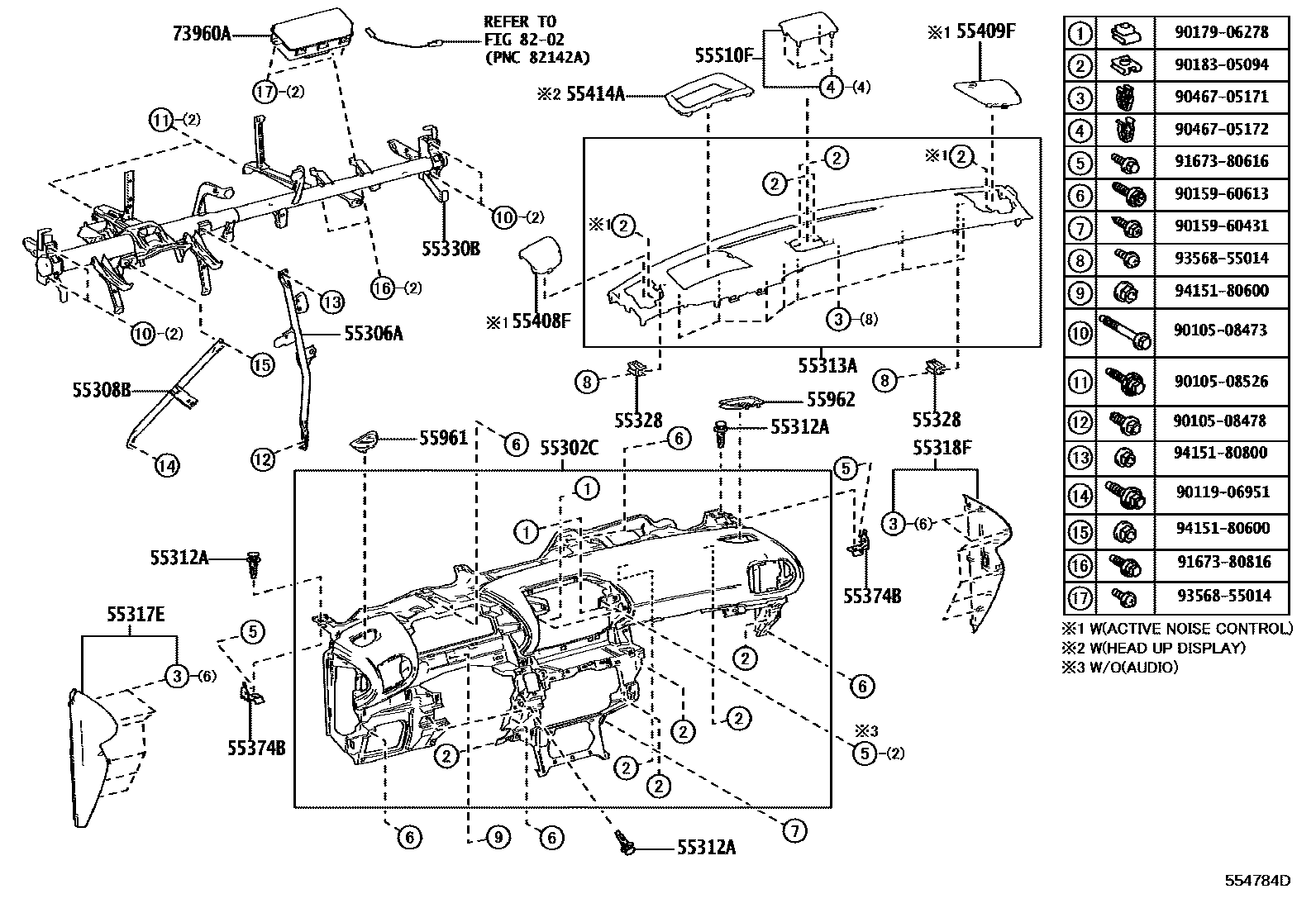 Toyota YARIS 仪表板和手套箱 EPC diagram — 554784D