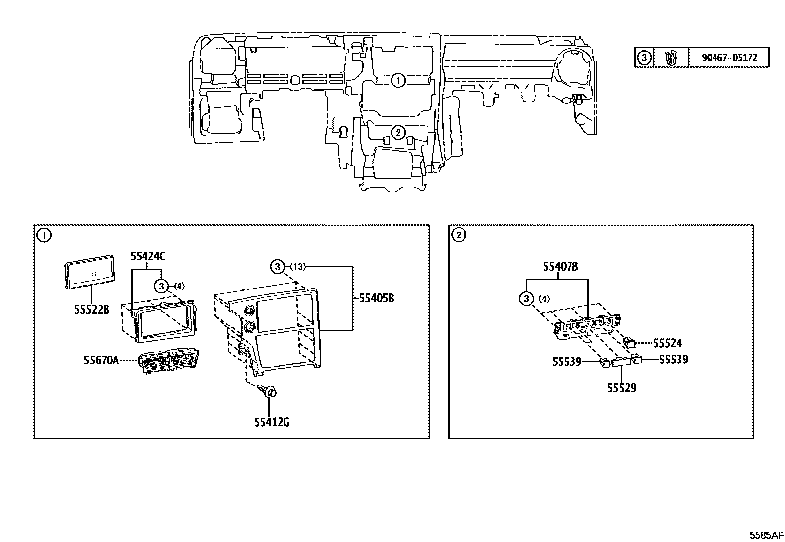 Toyota YARIS 仪表板和手套箱 EPC diagram — 5585AF