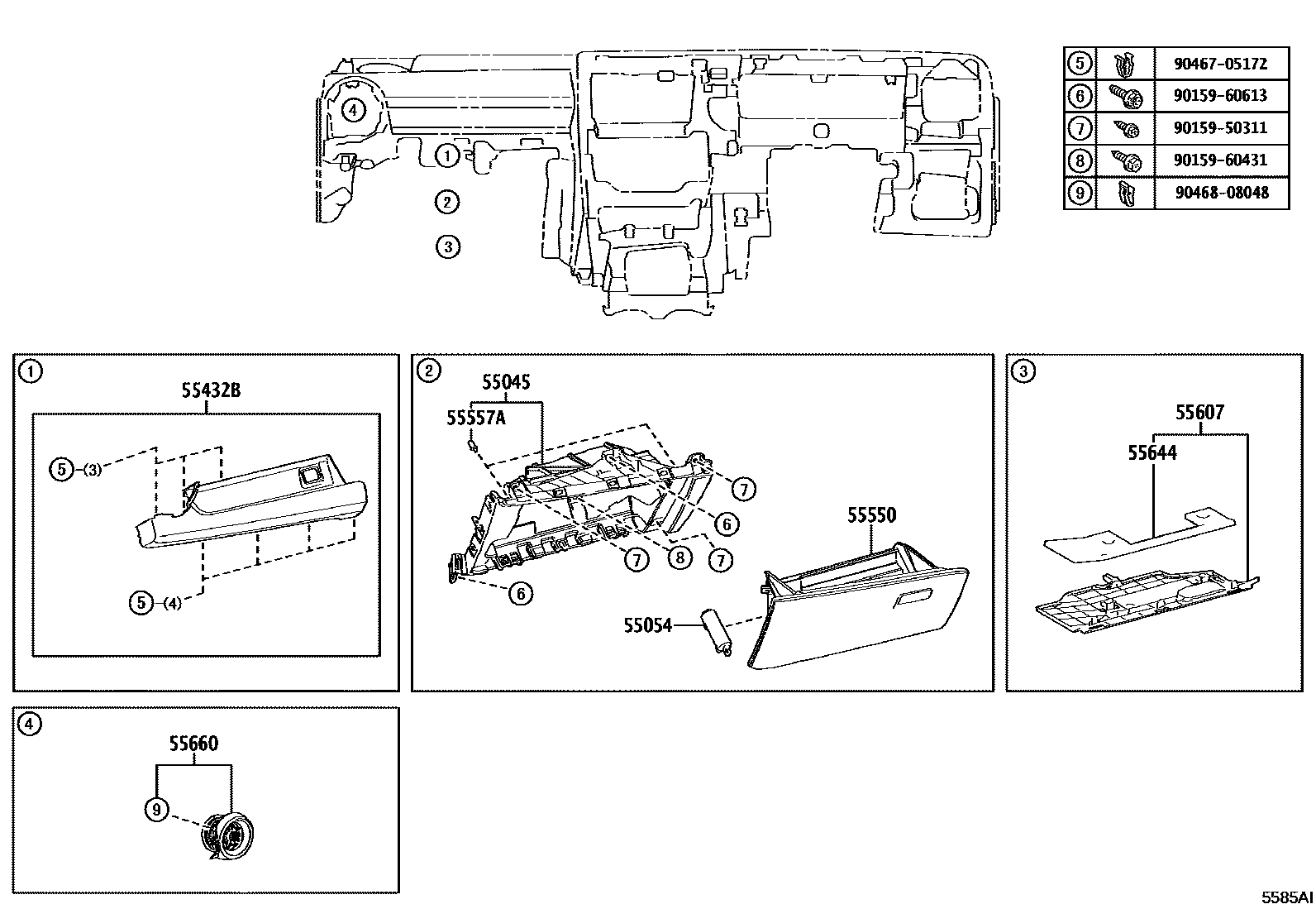 Toyota YARIS 仪表板和手套箱 EPC diagram — 5585AI