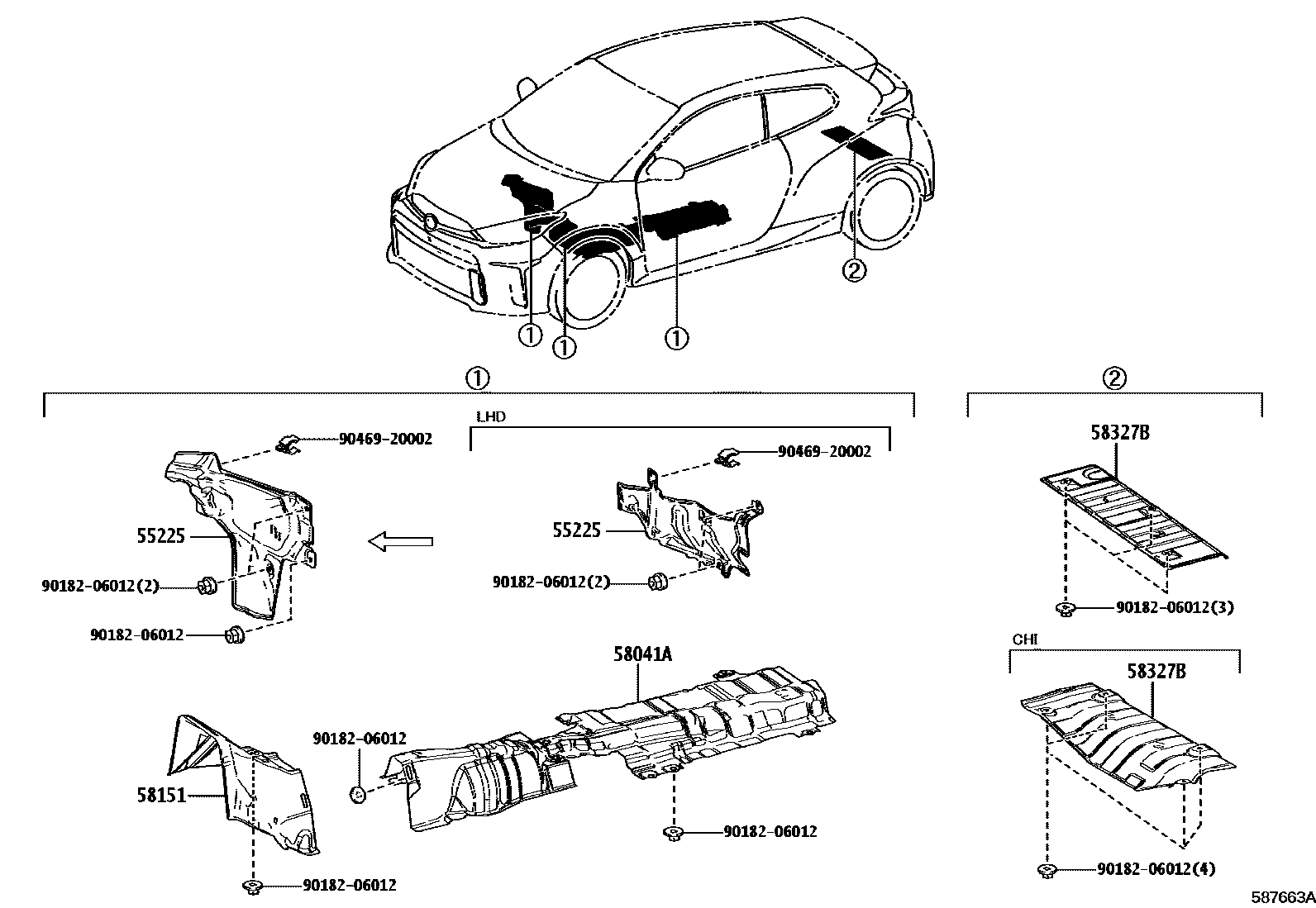 Toyota YARIS 地板隔热垫 EPC diagram — 587663A