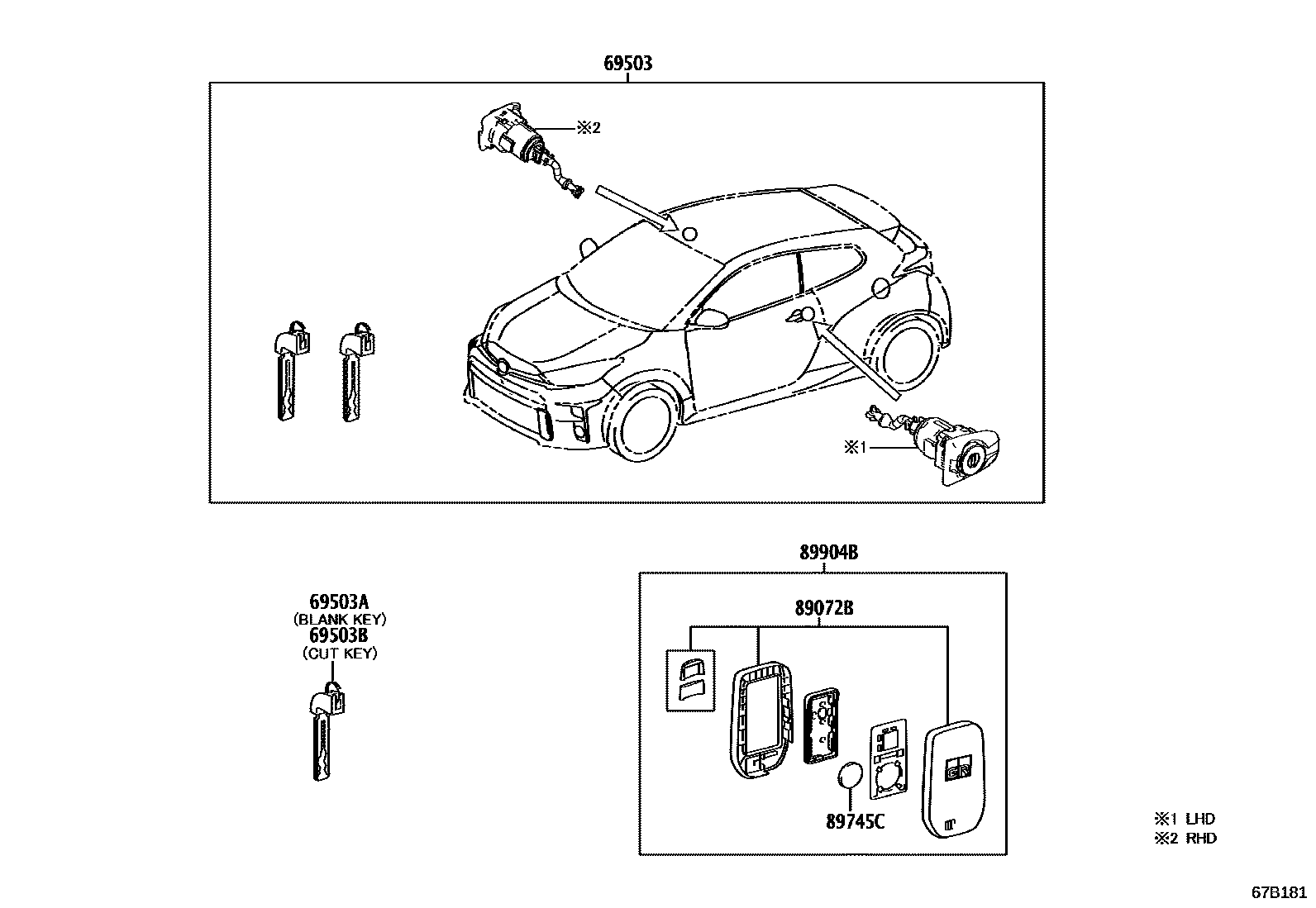 Toyota YARIS 锁芯组件 EPC diagram — 67B181