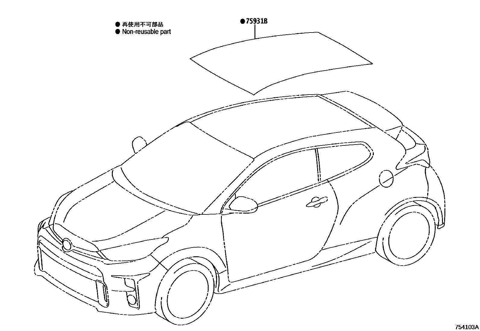 Toyota YARIS 车身镶条 EPC diagram — 754103A