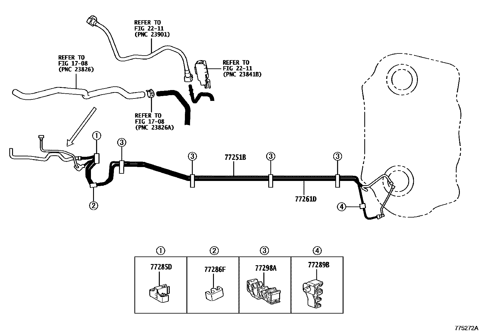Toyota YARIS 燃油箱和燃油管 EPC diagram — 775272A