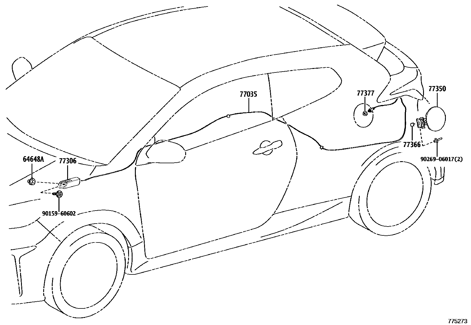Toyota YARIS 燃油箱和燃油管 EPC diagram — 775273