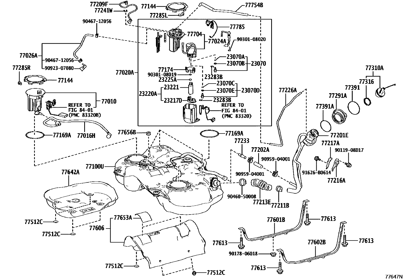 Toyota YARIS 燃油箱和燃油管 EPC diagram — 77647N
