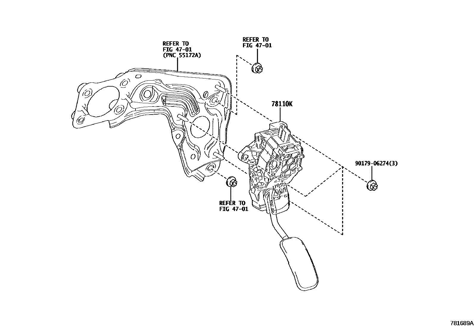 Toyota YARIS accelerator pedal connecting rod EPC diagram — 781689A
