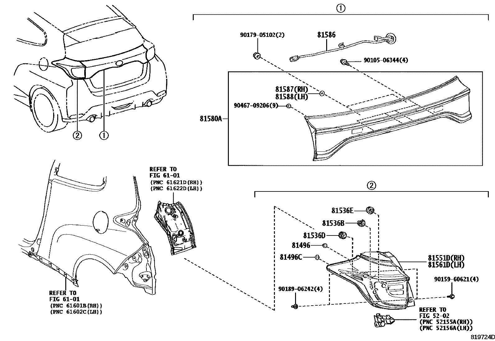 Toyota YARIS 后组合灯 EPC diagram — 819724D