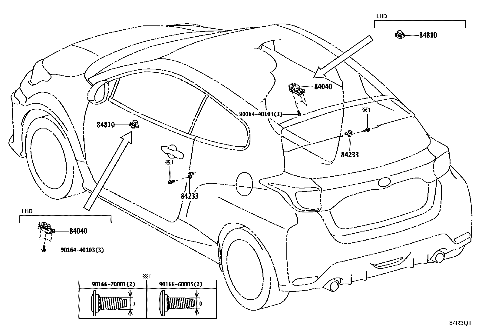 Toyota YARIS 开关和继电器和ECU EPC diagram — 84R3QT