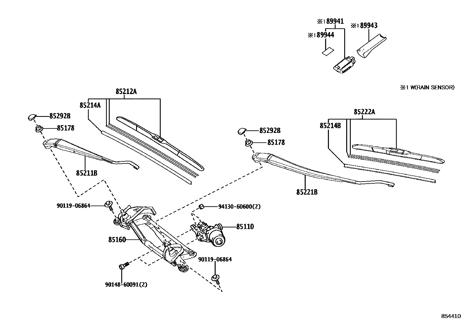 Toyota YARIS 挡风玻璃刮水器 EPC diagram — 854410