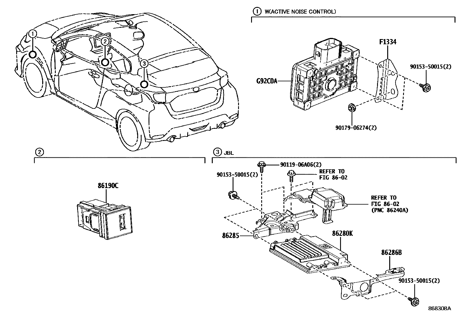 Toyota YARIS 收音机、放大器和冷凝器 EPC diagram — 868308A