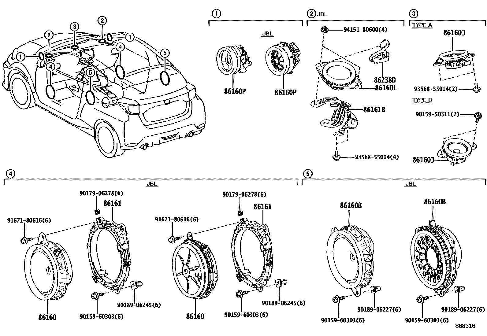 Toyota YARIS 扬声器 EPC diagram — 868316