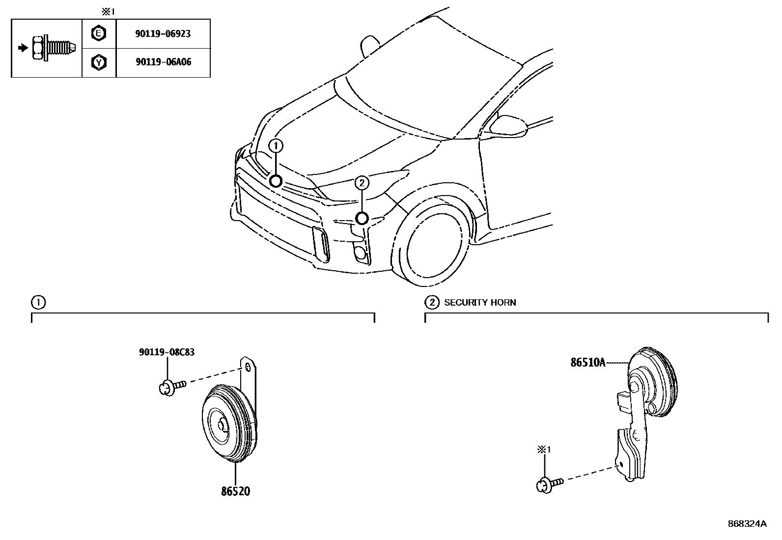Toyota YARIS 喇叭 EPC diagram — 868324A
