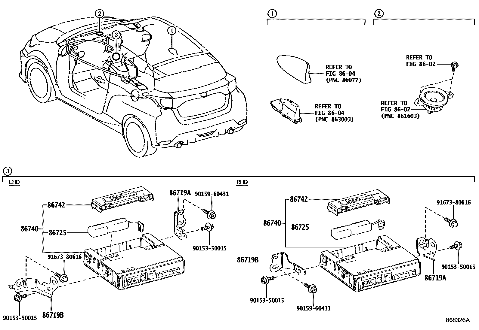 Toyota YARIS 车载电话和呼救装置 EPC diagram — 868326A