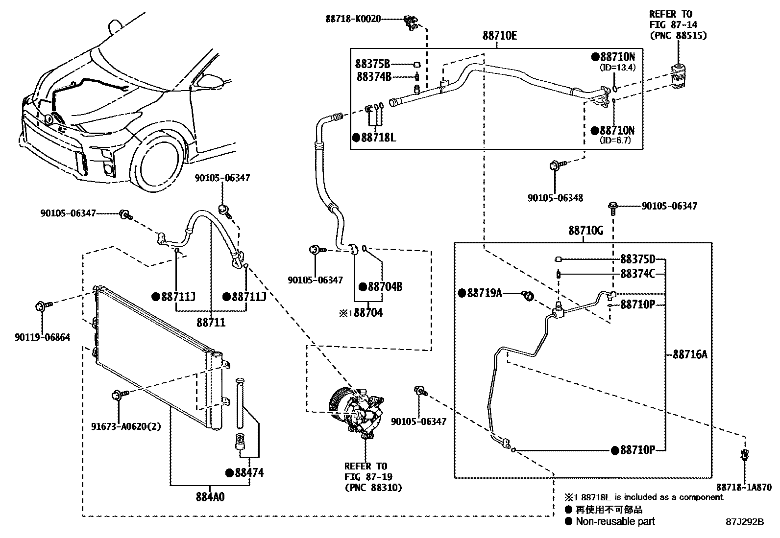 Toyota YARIS Heating & Air Conditioning - Cooler Piping EPC diagram — 87J292B
