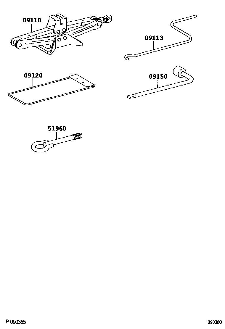 Toyota YARIS Standard Tools EPC diagram — 090380