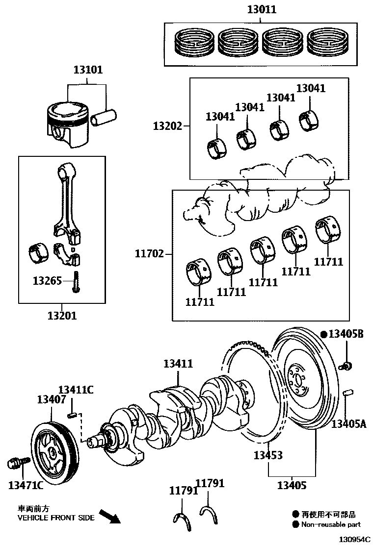 Toyota YARIS Crankshaft & Piston EPC diagram — 130954C