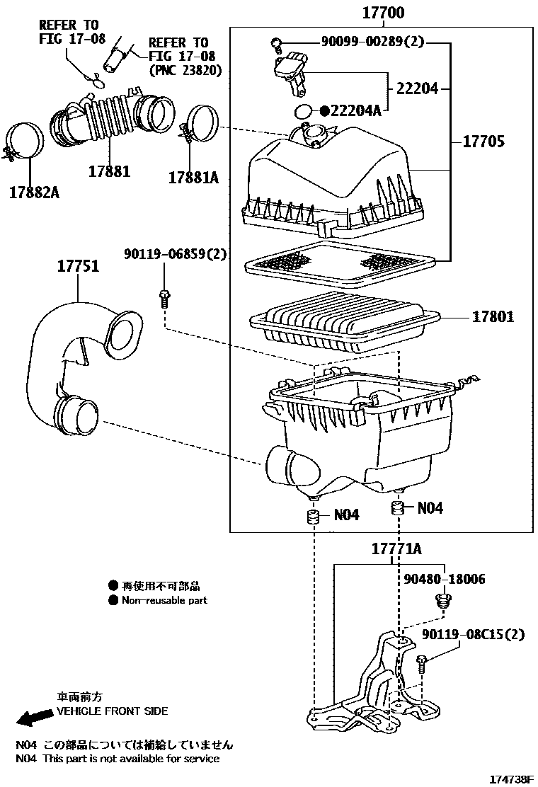 Toyota YARIS Air Cleaner EPC diagram — 174738F