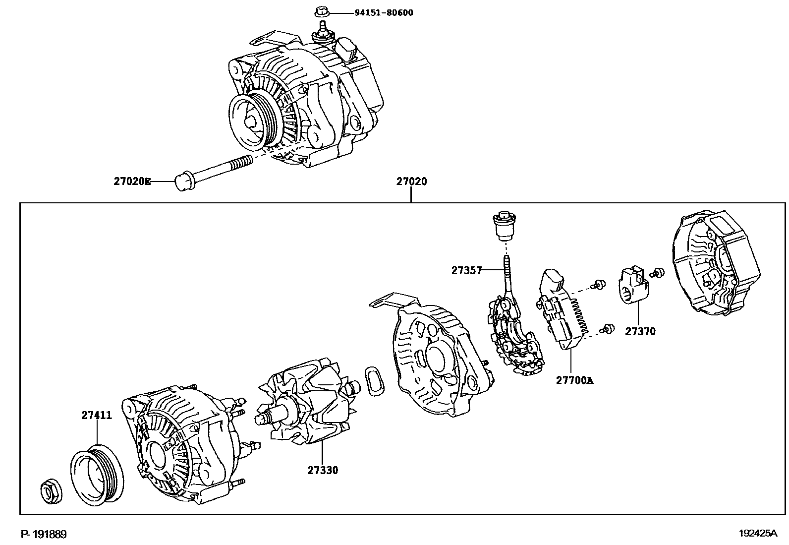 Toyota YARIS Alternator EPC diagram — 192425A