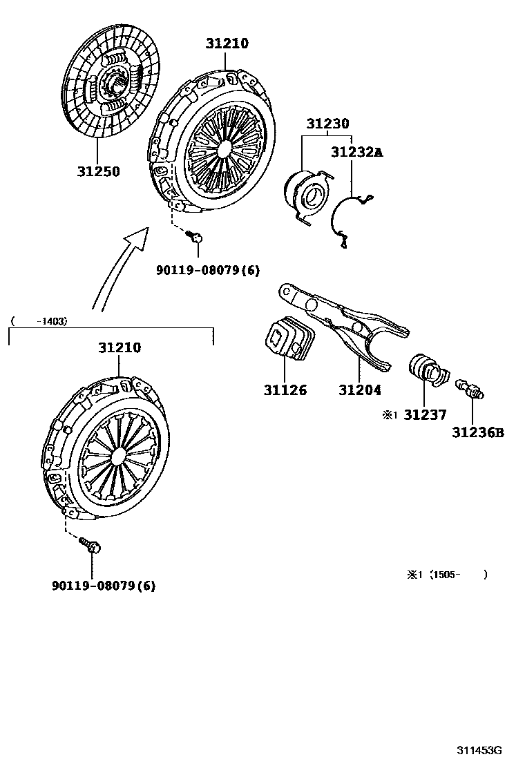 Toyota YARIS 离合器和分离叉 EPC diagram — 311453G