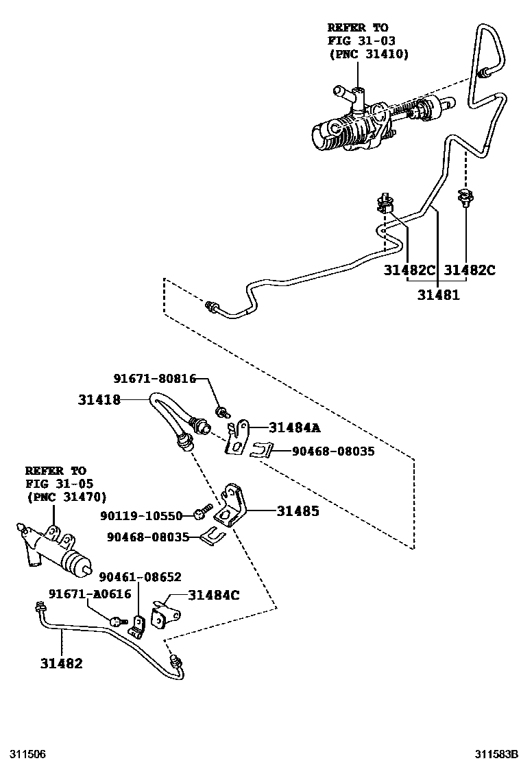 Toyota YARIS 离合器踏板和挠性软管 EPC diagram — 311583B