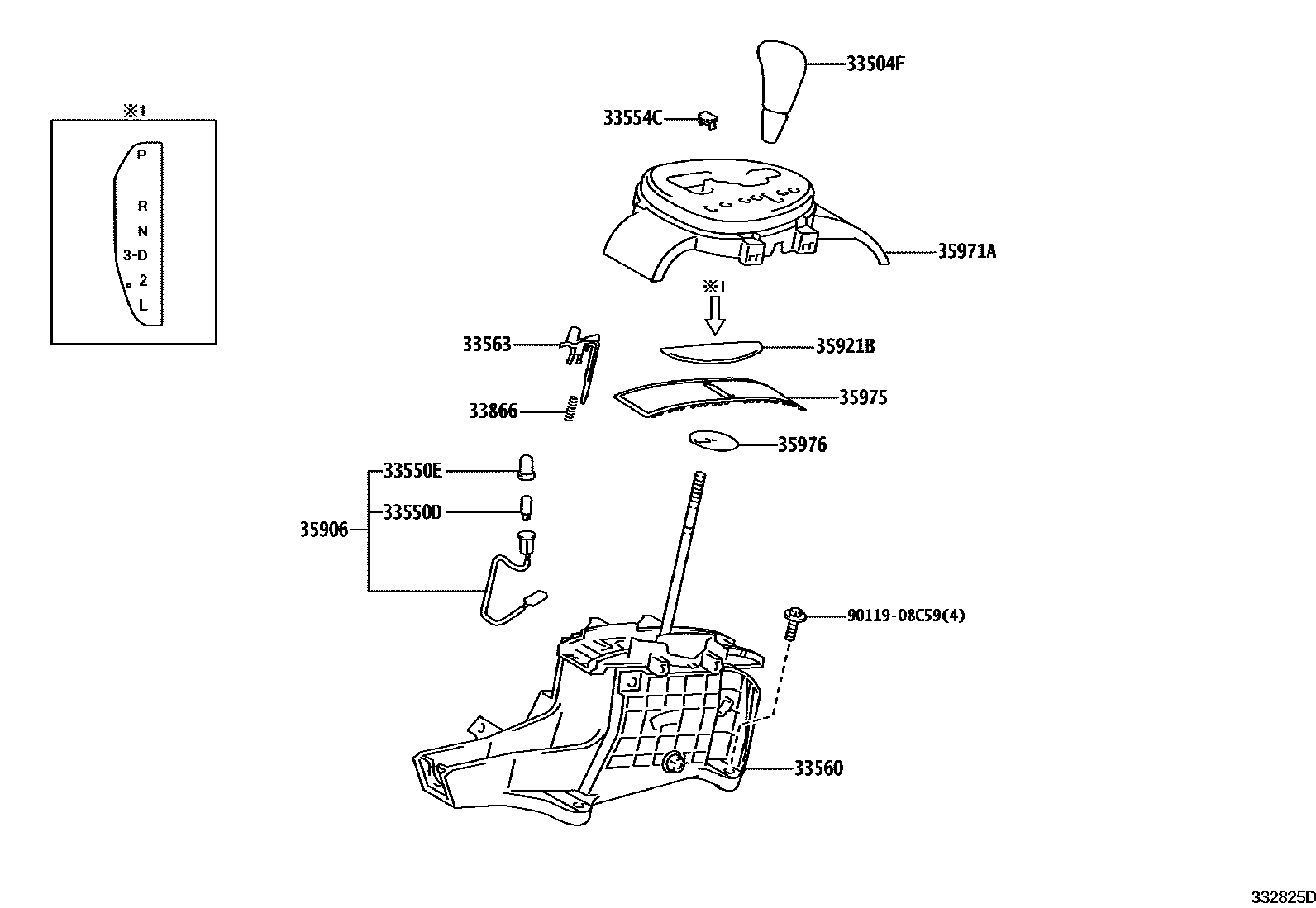 Toyota YARIS Shift Lever & Retainer EPC diagram — 332825D