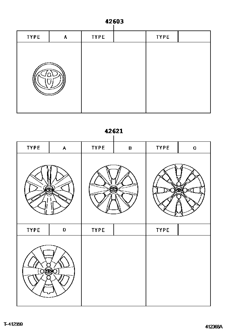 Toyota YARIS 车轮和车轮盖 EPC diagram — 412368A