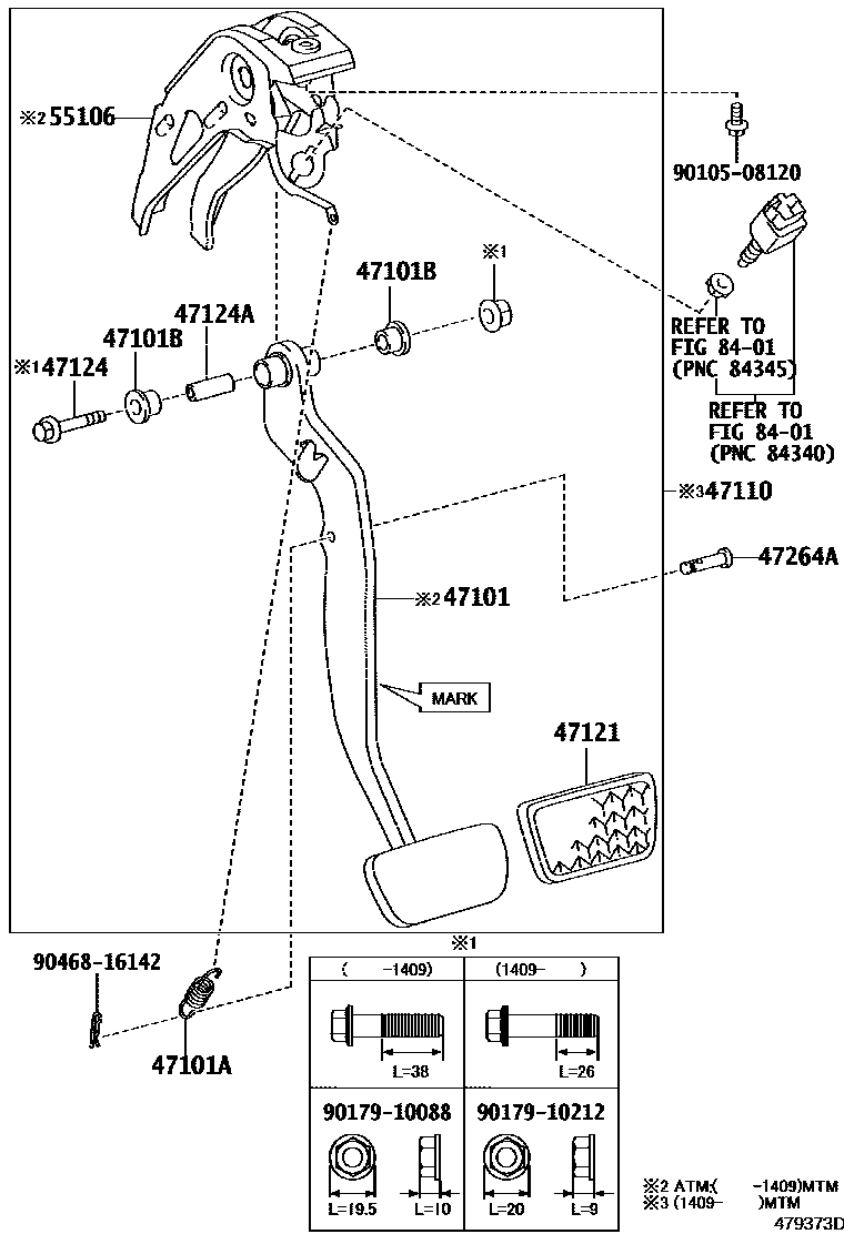 Toyota YARIS Brake Pedal & Bracket EPC diagram — 479373D