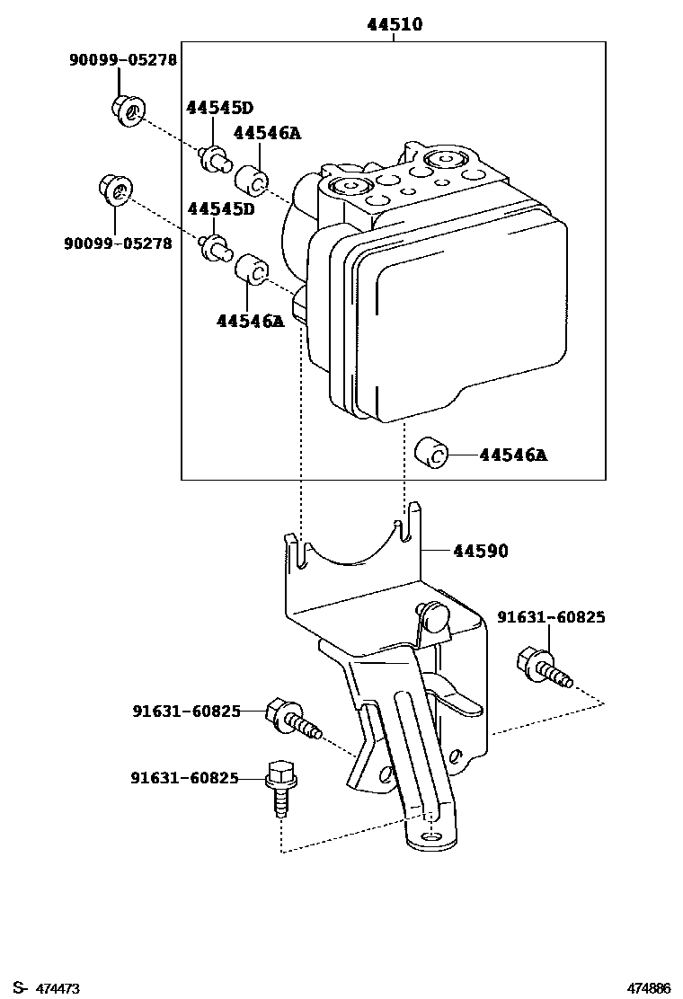 Toyota YARIS 制动配管和卡箍 EPC diagram — 474886