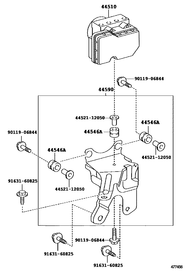 Toyota YARIS 制动配管和卡箍 EPC diagram — 477456