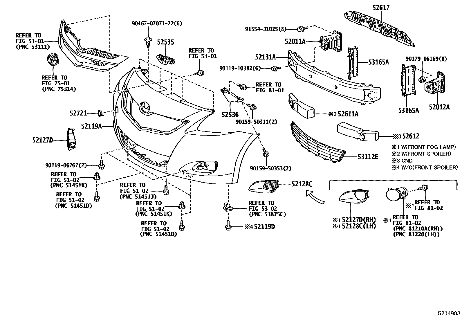 Toyota YARIS 前保险杠及附件 EPC diagram — 521490J