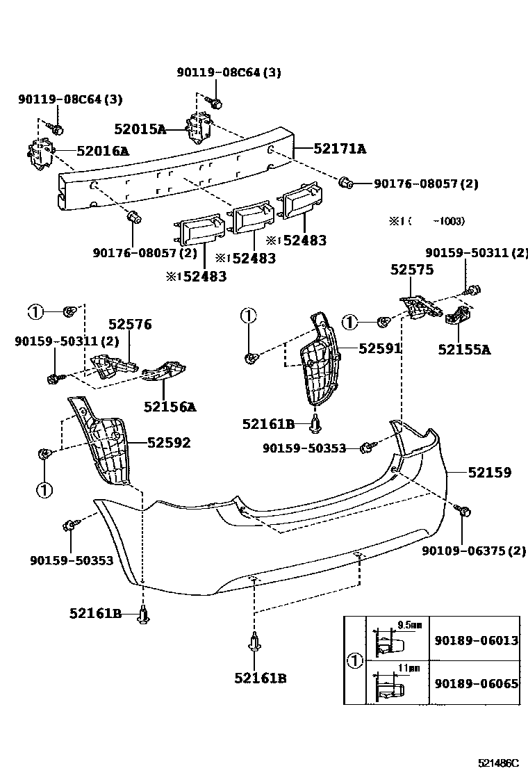 Toyota YARIS 后保险杠及附件 EPC diagram — 521486C