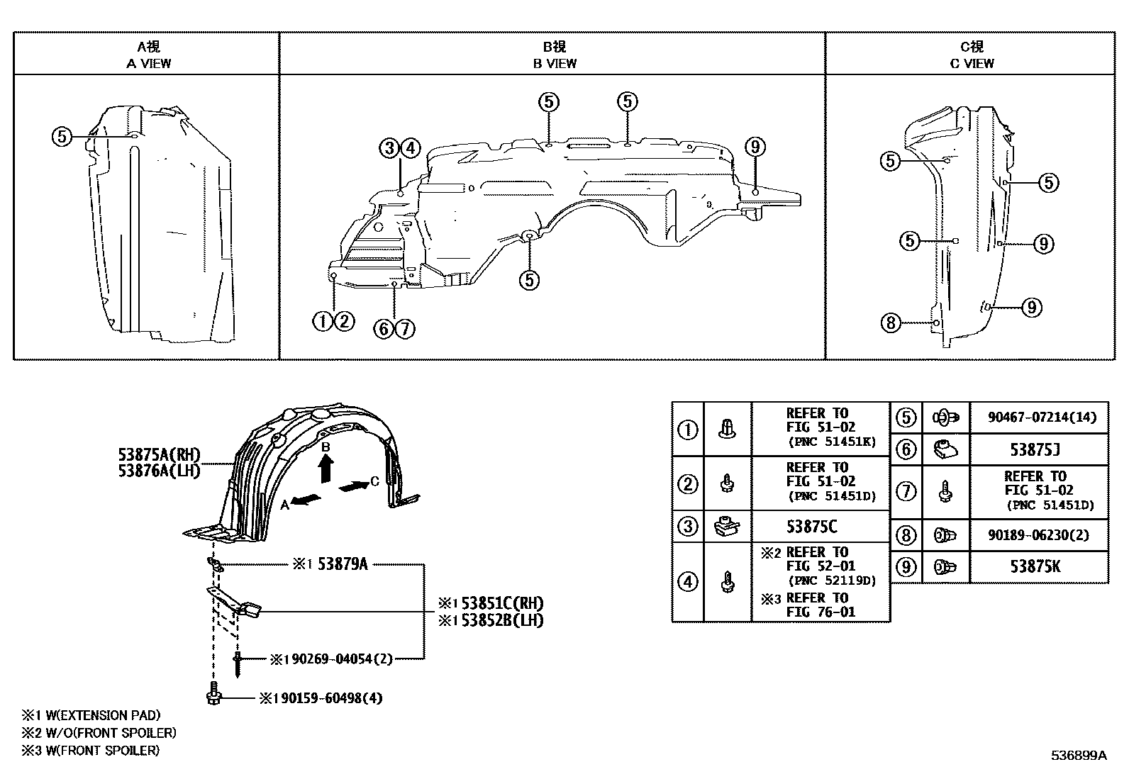Toyota YARIS 发动机盖和前翼子板 EPC diagram — 536899A