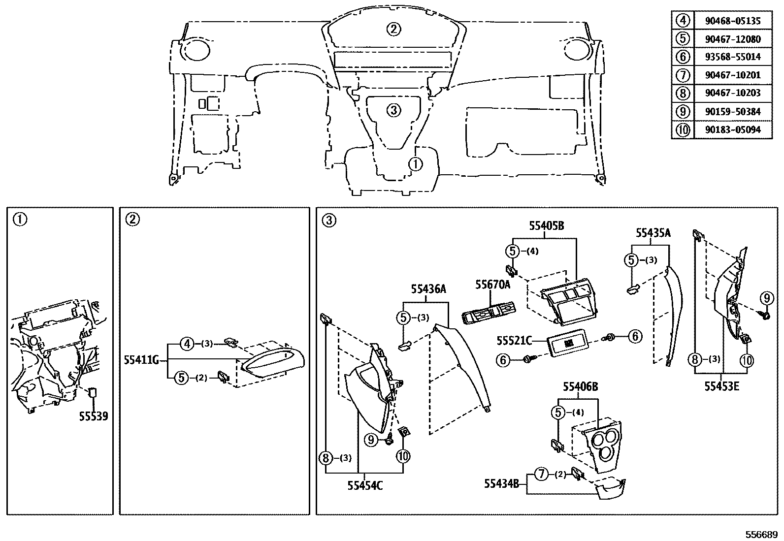 Toyota YARIS 仪表板和手套箱 EPC diagram — 556689