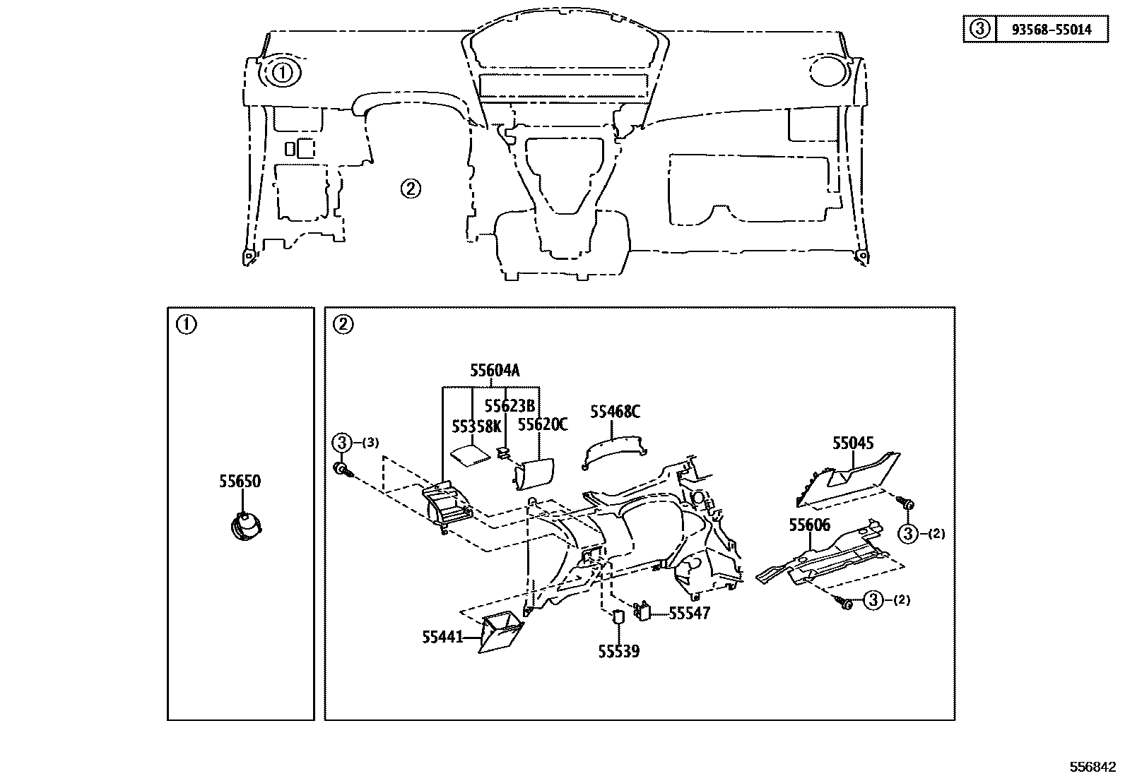 Toyota YARIS 仪表板和手套箱 EPC diagram — 556842