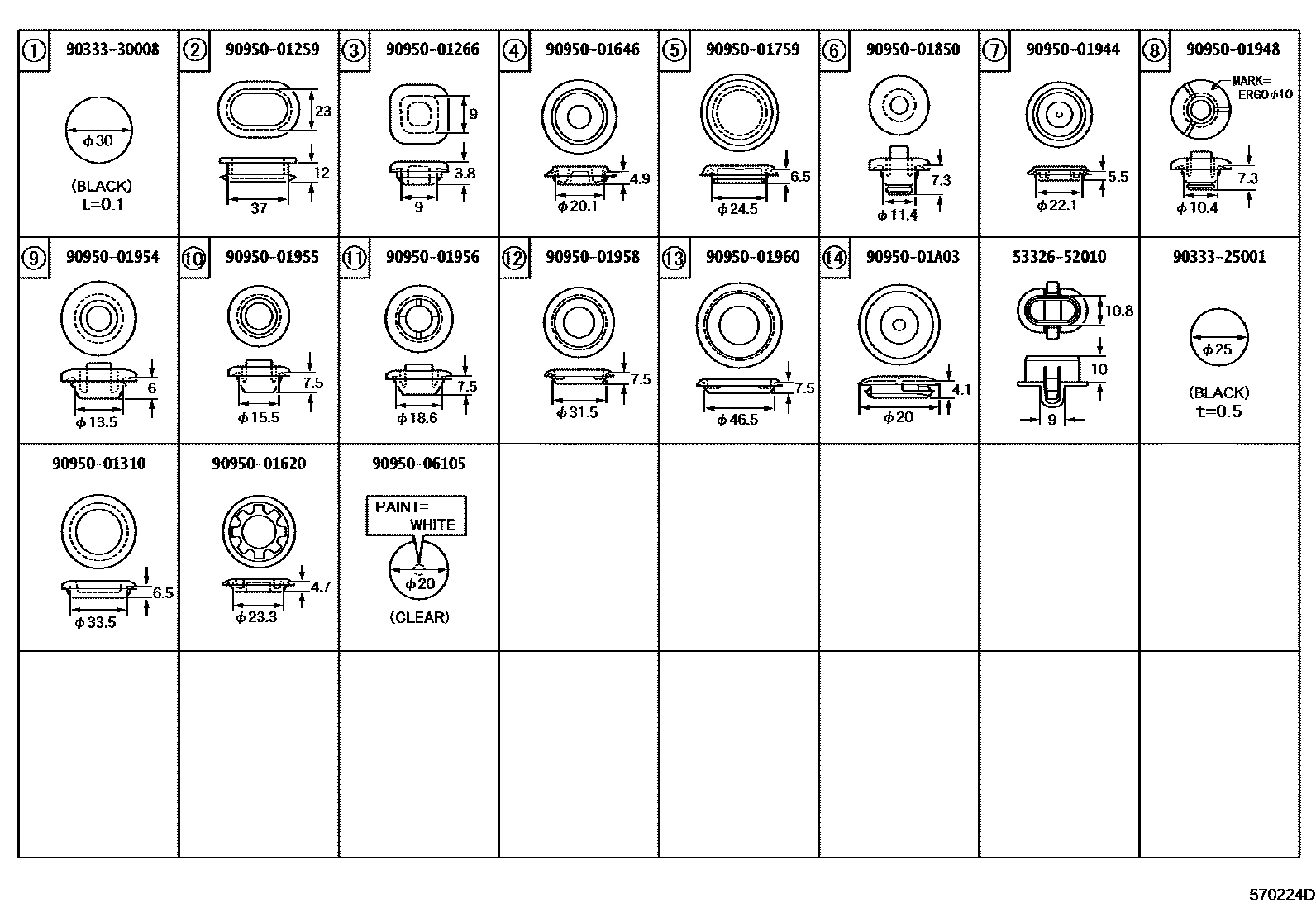 Toyota YARIS hole plug EPC diagram — 570224D