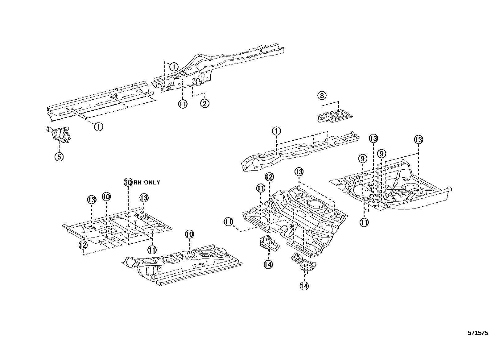 Toyota YARIS hole plug EPC diagram — 571575