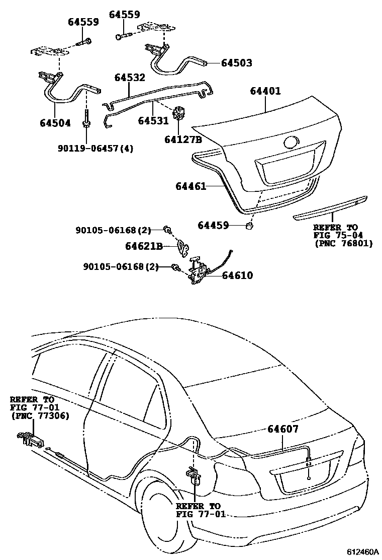 Toyota YARIS 行李箱门和行李箱锁 EPC diagram — 612460A