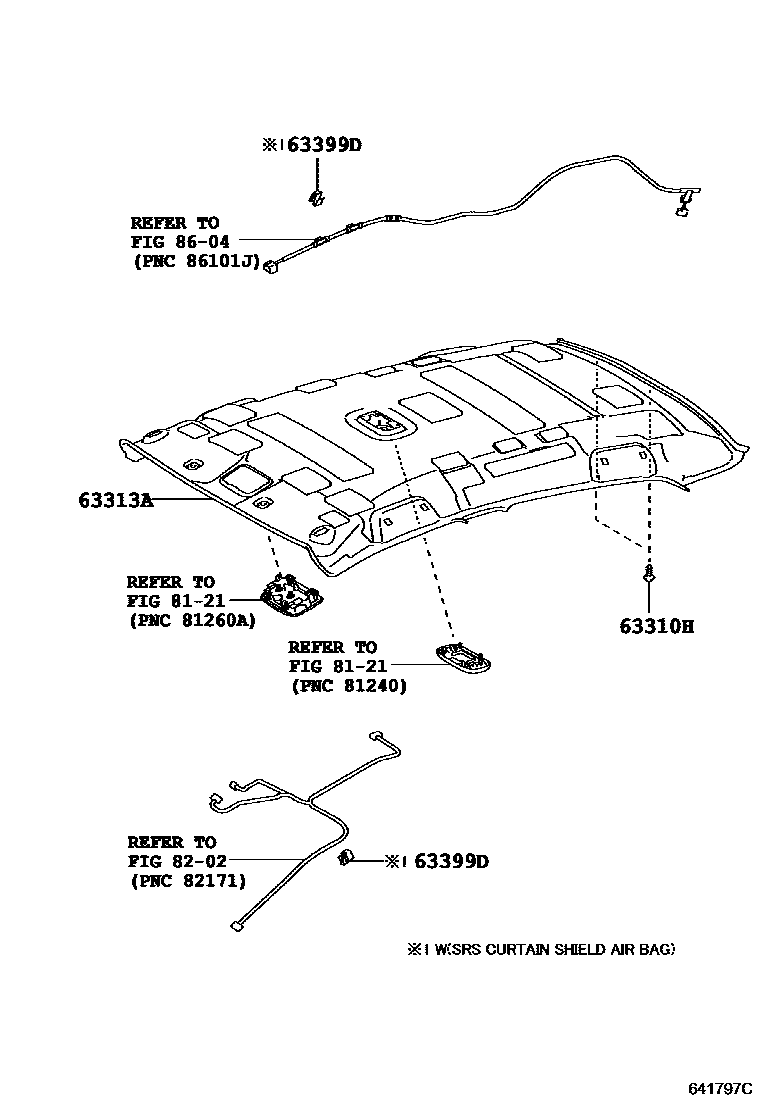 Toyota YARIS 车顶内衬和消声垫 EPC diagram — 641797C