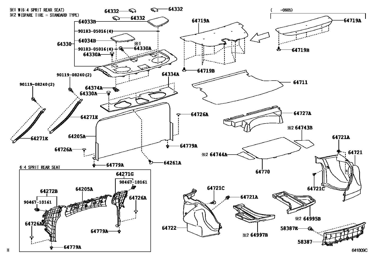 Toyota YARIS 杂物箱板和行李箱垫 EPC diagram — 641809C