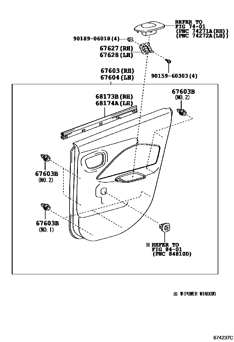 Toyota YARIS 后门板和后门玻璃 EPC diagram — 674237C
