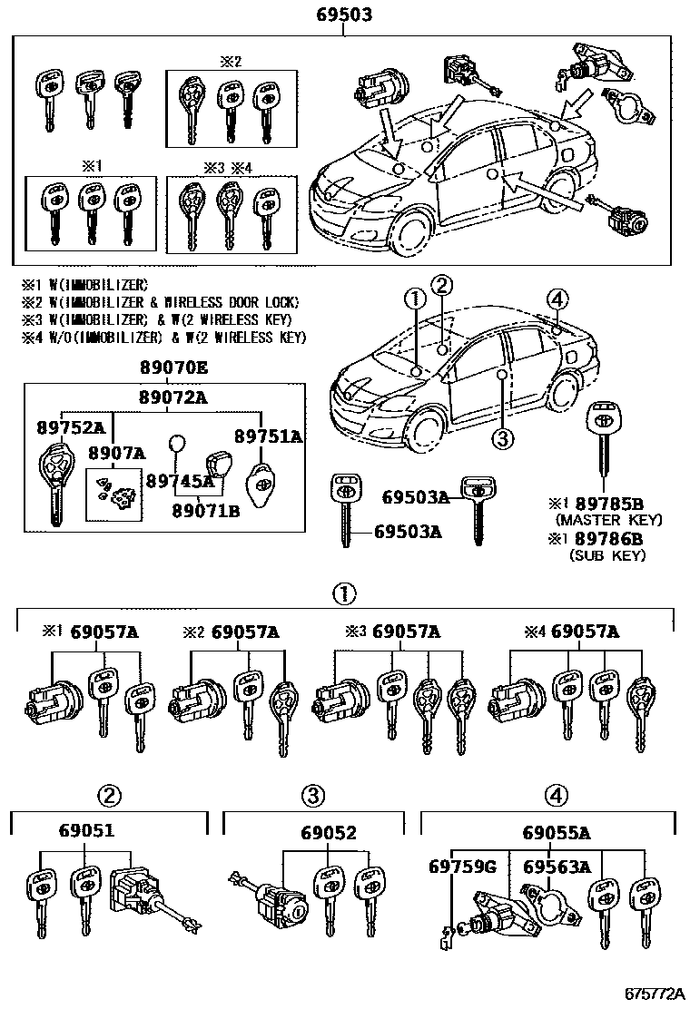 Toyota YARIS 锁芯组件 EPC diagram — 675772A