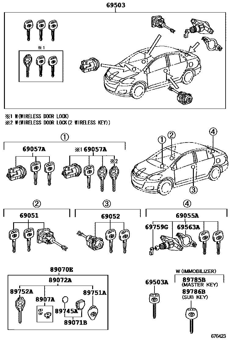 Toyota YARIS 锁芯组件 EPC diagram — 676423