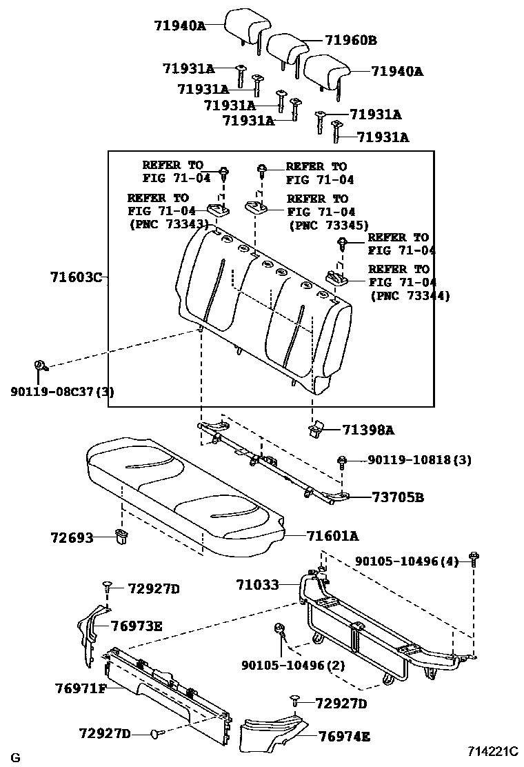 Toyota YARIS 后排座椅和座椅滑轨 EPC diagram — 714221C