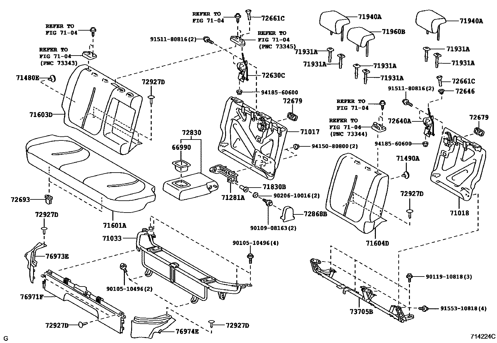 Toyota YARIS 后排座椅和座椅滑轨 EPC diagram — 714224C