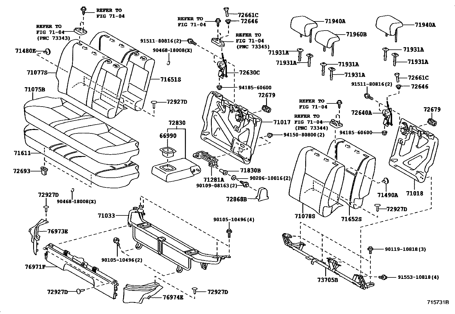 Toyota YARIS 后排座椅和座椅滑轨 EPC diagram — 715731B