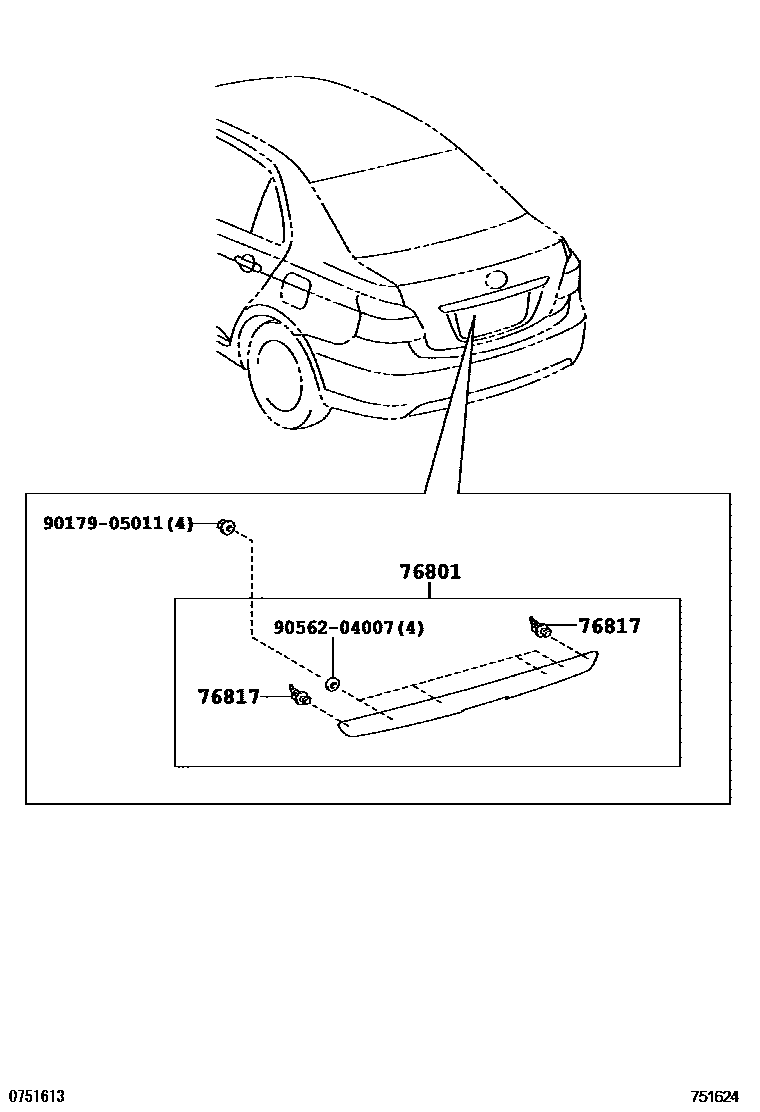 Toyota YARIS 后防护条 EPC diagram — 751624