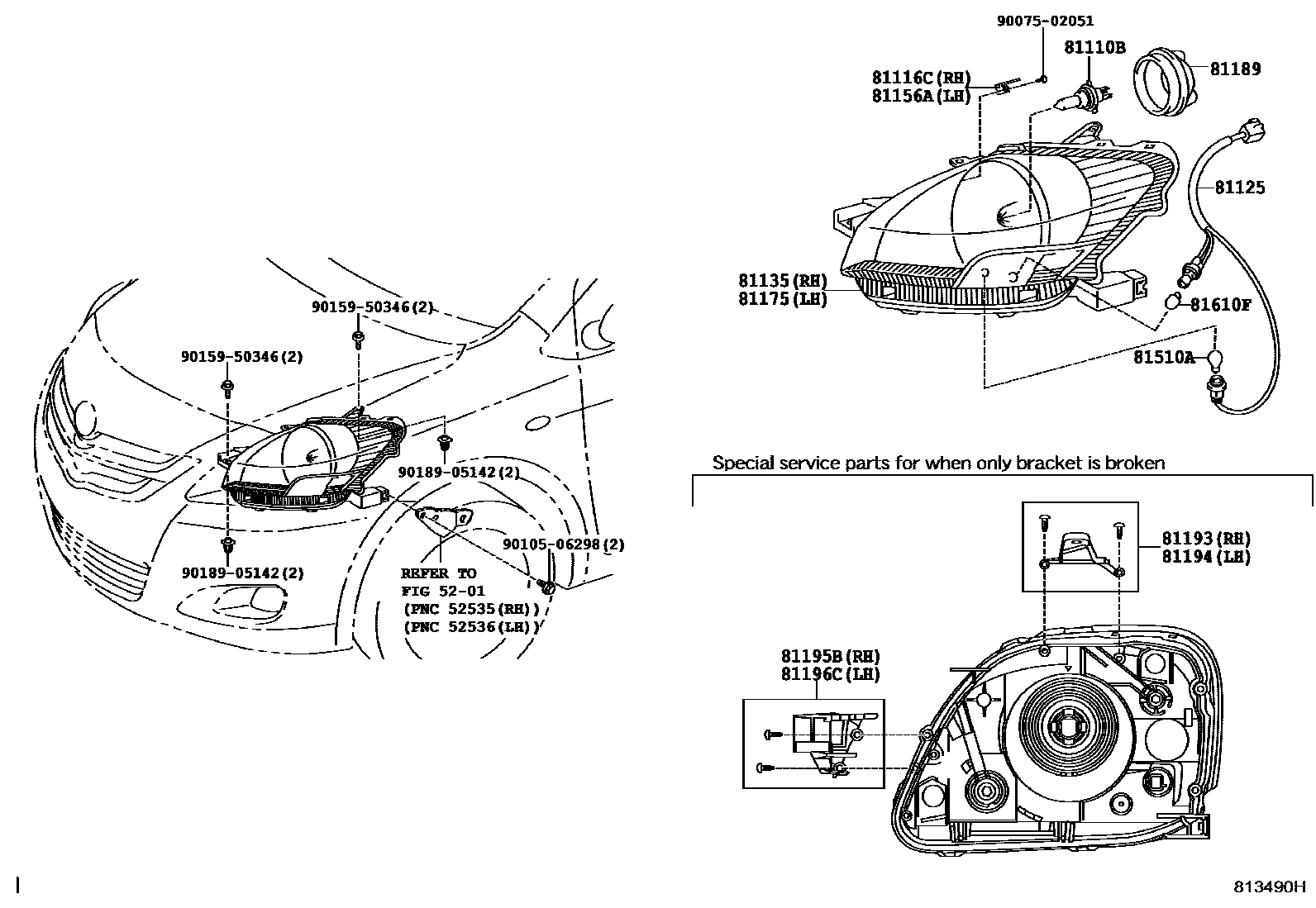 Toyota YARIS Headlamp EPC diagram — 813490H