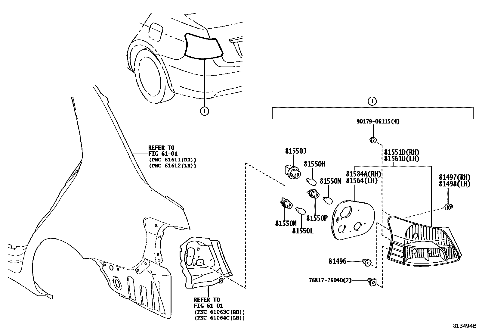 Toyota YARIS 后组合灯 EPC diagram — 813494B